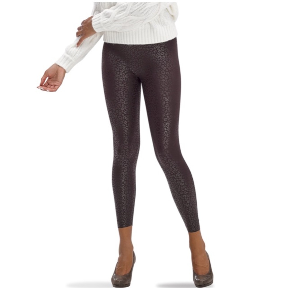 HUE sleek effects high rise layering weightless brown leopard leggings size L